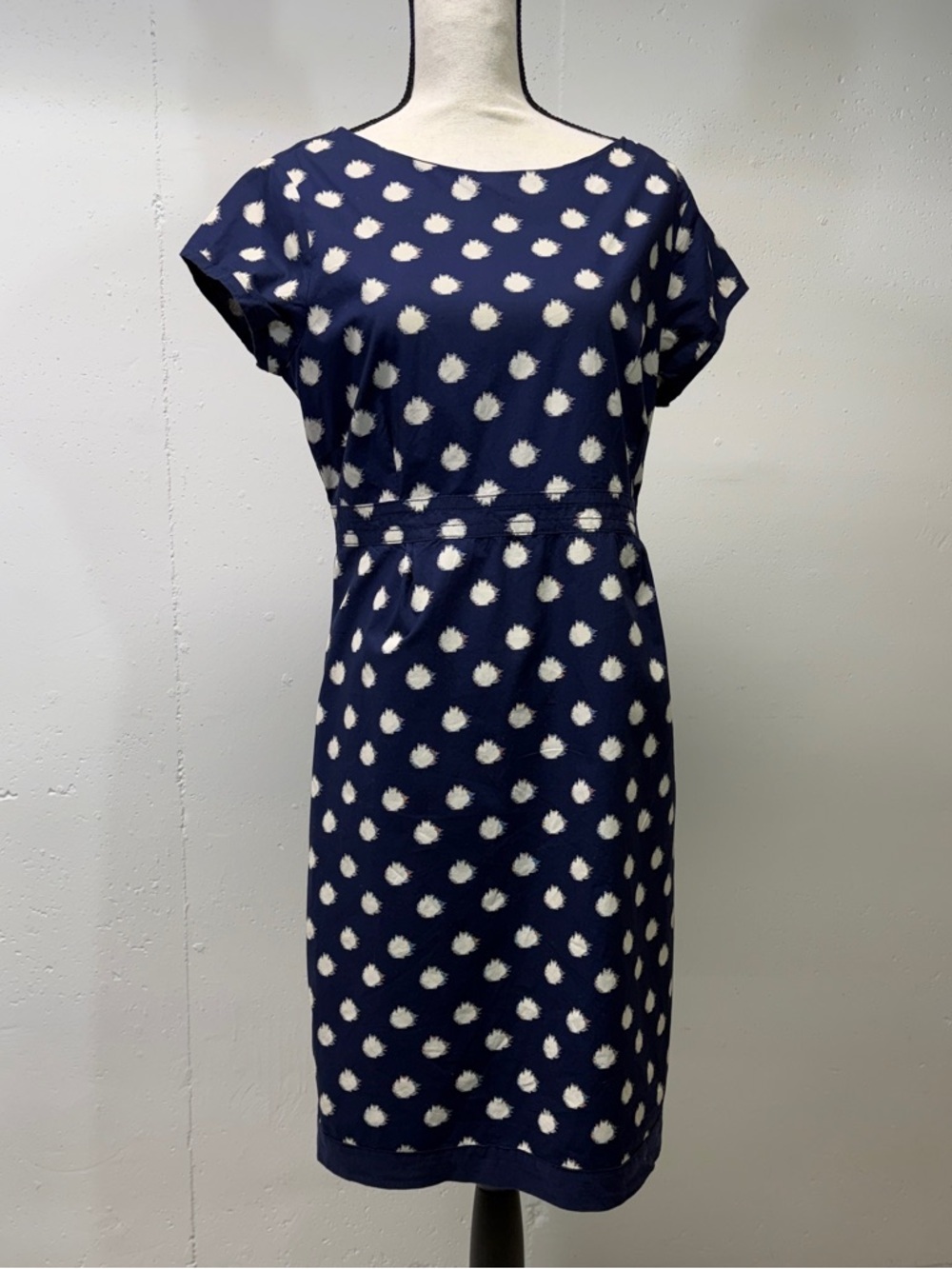 Navy Polka Dot Cap-Sleeve Dress